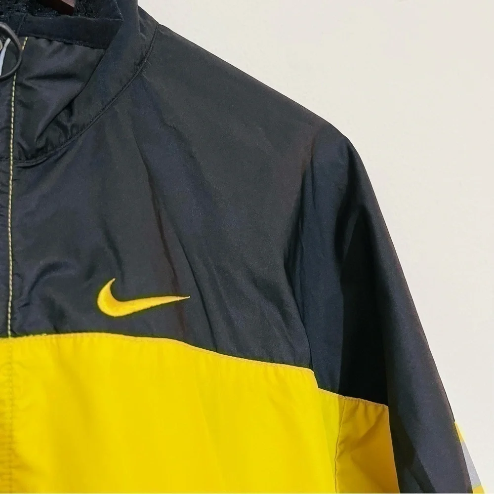 Vintage Nike Full Zip Swoosh Logo Reflective Windbreaker Jacket S Yellow/Black